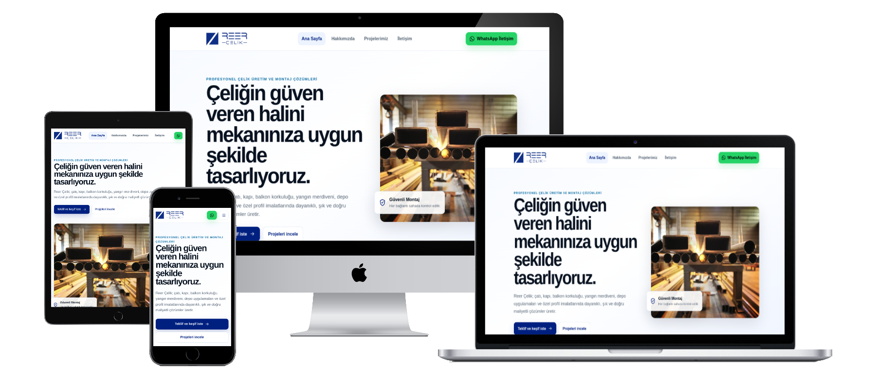 Reer Çelik web sitesi mockup görseli