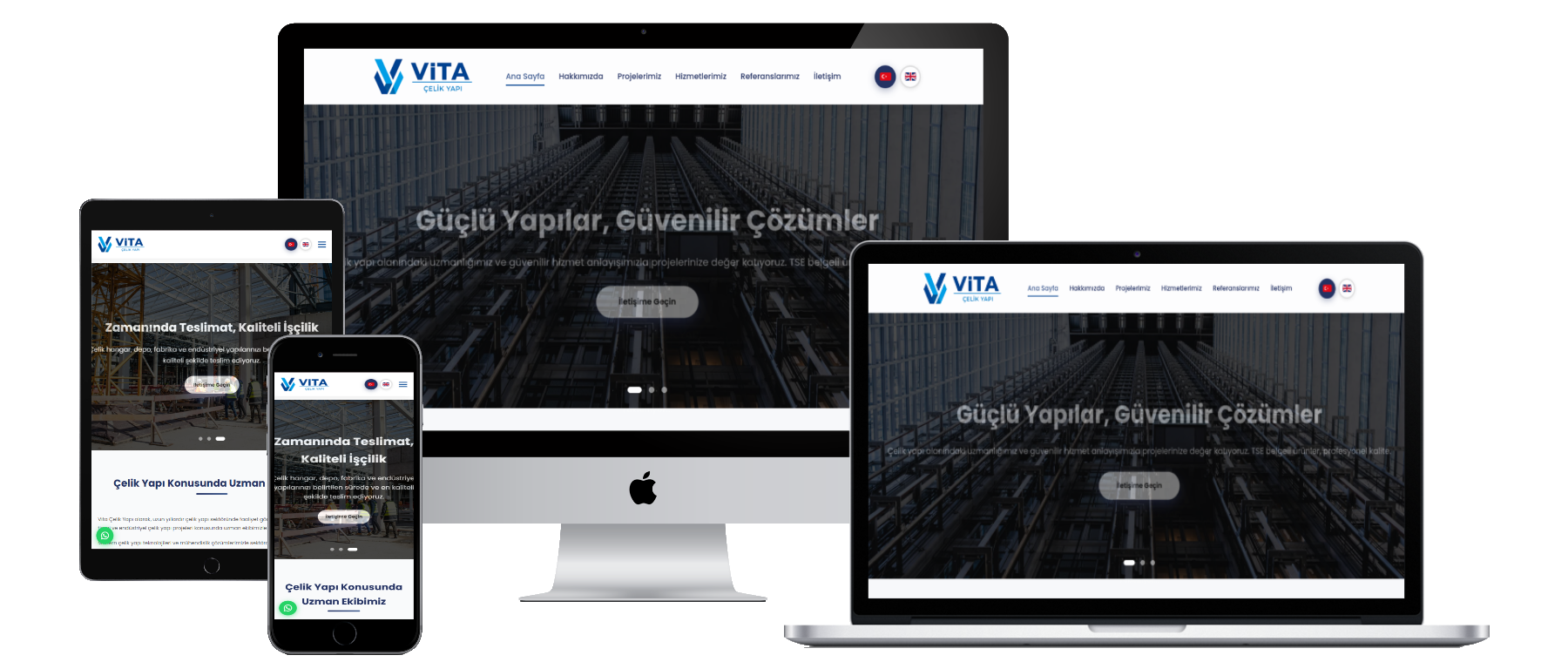 Vita Çelik Yapı web sitesi mockup görseli